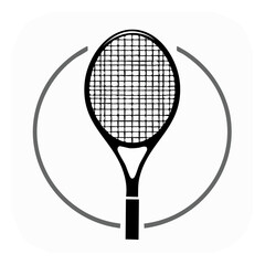 Black and White Tennis Racket Icon with Circular Graphic Element for Sports