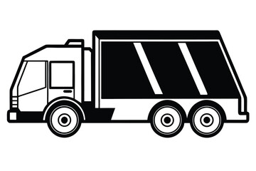 Black and white stylized refuse truck shows bold lines and solid shapes clearly