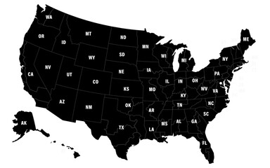 us map with state names in black color transparent png