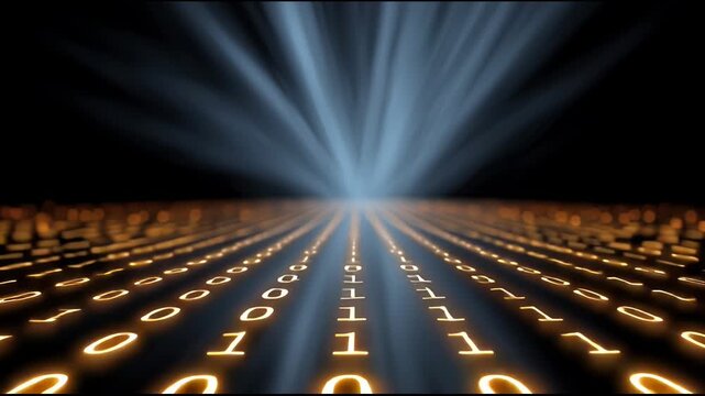 Binary code digital data glowing numbers technology background abstract light futuristic design data stream glowing binary code