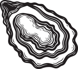 Abstract Black and White Oyster Shell Illustration with Wavy Lines.