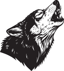 Angry Black and White Wolf Portrait in Vintage Style.