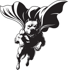 Muscular Pit Bull Superhero in Flight Wearing a Flowing Cape.