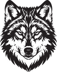 Striking Black and White Wolf Head Vector Illustration.