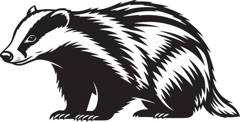 Stylized Black and White Badger Illustration with Distinctive Fur Pattern.