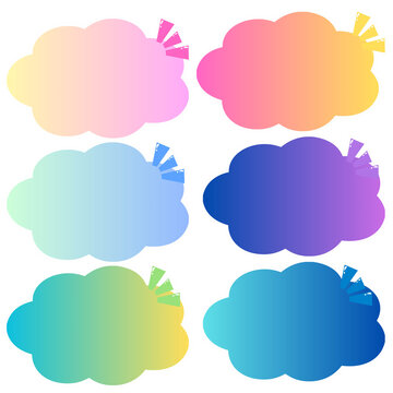 Cute and colorful kawaii cloud speech bubbles, filled with soft gradient colors using sharp blast markers.