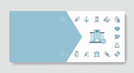 Hospital icons and medical symbols in blue and white design for Doctor's Day  
