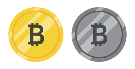 Gold and silver bitcoin cryptocurrency icon set, Vector style