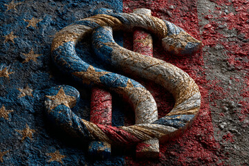 Dollar sign with flag texture mash up on rough surface showing financial concept