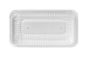 Empty rectangular plastic food container with lid, top view