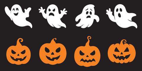Set of silhouettes of Halloween on a white background. Vector illustration