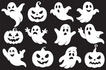 set of halloween icon silhouette vector on tranparent background 