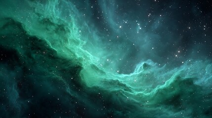 Bright emerald nebula swirling through deep space, surrounded by clear stars and distant galaxies, ultra sharp and colorful, high contrast, no fog 