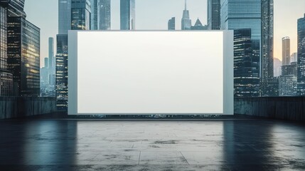 Blank billboard in a modern cityscape at night