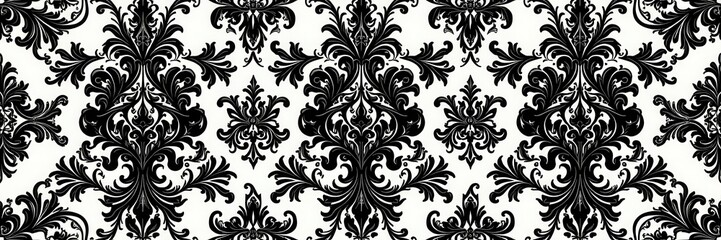 Obraz premium Intricate black & white gothic damask; repeating pattern with ornate details, detail, abstract, art
