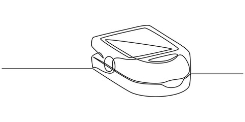 Pulse Oximeter continuous one line drawing minimalism design, Continuous one line art drawing pulse oximeter on finger. Digital device to measure oxygen saturation in human, Single one line drawing.