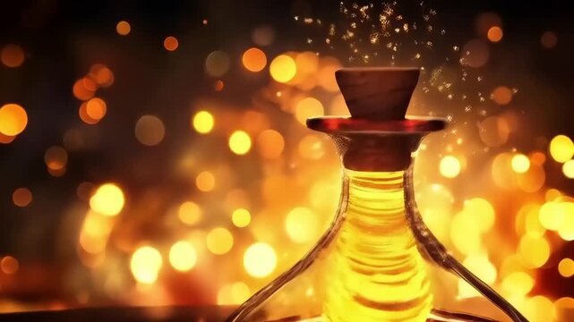 Golden Elixir in a Vintage Glass Flask Sparkles with Mystery and Magic