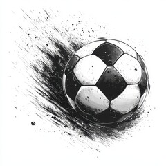 Dynamic black and white soccer ball in motion with a splash effect on a white background
