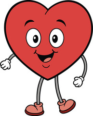 Fototapeta premium Cartoon heart character with arms, legs, and a happy face is walking around joyfully