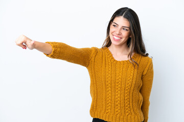 Young Italian woman isolated on white background giving a thumbs up gesture