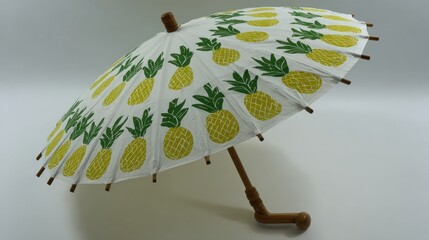 White Umbrella with Yellow and Green Pineapple Pattern