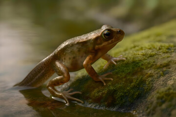 Fototapeta premium Young Frog Emerging from Water