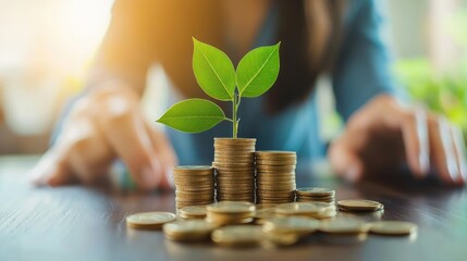 Growing plant on coins financial success