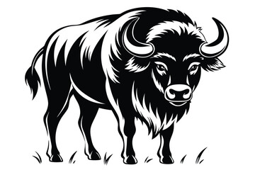 Striking buffalo illustration shows incredible detail in the solid monochrome coloration and posture