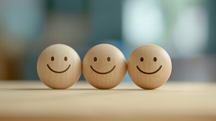 Three happy wooden faces