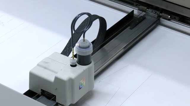 Flatbed cutter/router (cutting plotter).  Modern wide format printer paper for any purposes. Industrial printing modern digital inkjet printer 

