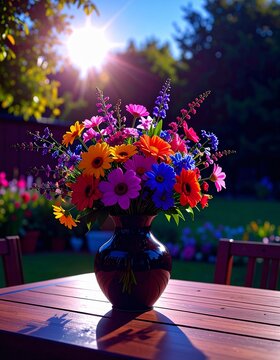 beautiful vase of colorful rose flowers at the table