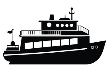 Obraz premium A stylized black ship with multiple decks sails across the ocean in silence