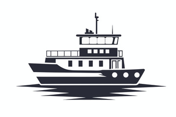 Simple dark gray ferry boat rests motionless upon choppy waters creating intrigue
