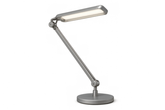 Modern, adjustable led desk lamp illuminating a transparent background, perfect for home or office workspaces
