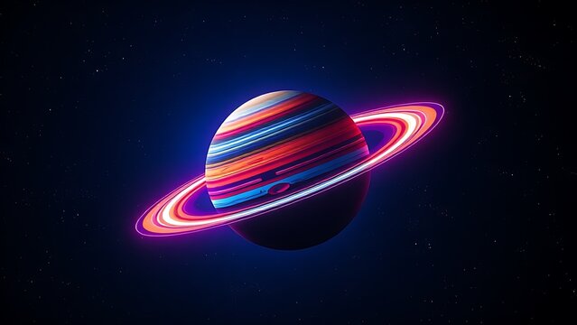 A colorful planet with glowing rings floating in deep space, evoking cosmic wonder and mystery.