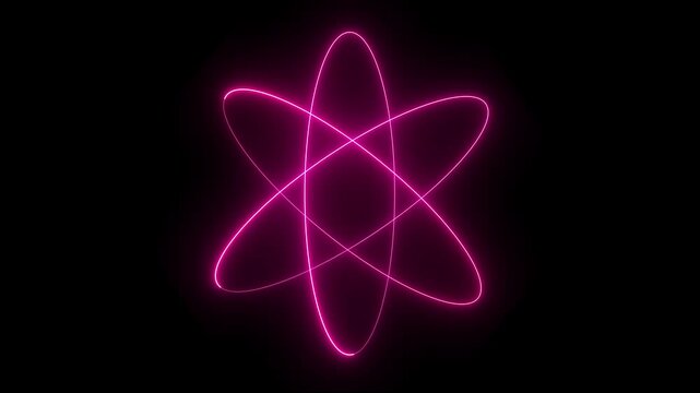 Neon light atom icon animation on black background. Science Atom Symbol Icon Technology .

