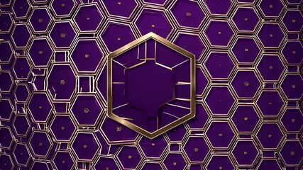 Royal purple canvas hosts honeycomb golden hexagons descending slowly centre hexagon ringed luminous trim copy placement opulent K loop suits luxury product promos jewelry reveals awards night - Powered by Adobe