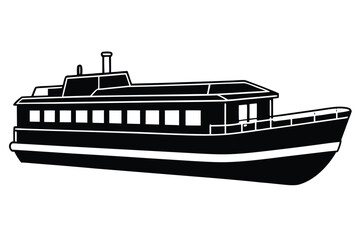 Obraz premium Isolated black and white illustration shows a ferry ship with many windows