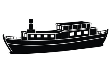 Obraz premium Black silhouette of a vintage steamboat conveys simplicity and a nautical journey across water