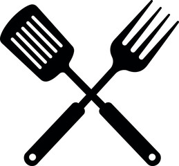 Crossed bbq spatula and fork silhouette