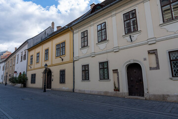 Old multicolor houses along the street in Buda Castle District, Budapest, Hungary