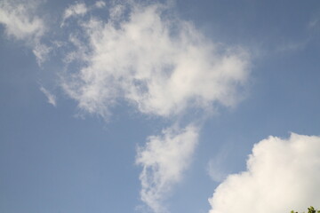 A serene expanse of blue sky with fluffy white clouds, a calming outdoor panorama