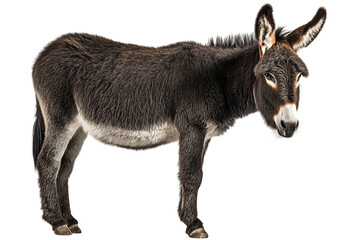 Obraz premium Dark gray donkey stands against black background.