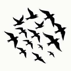 Flock of birds flying silhouette vector