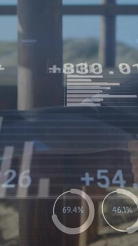 Animation of digital data processing over caucasian surfer