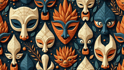 Oceanic Tribal Abstract Mask Pattern