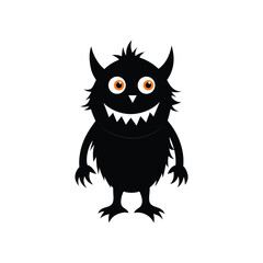 Cute Cartoon Monster Illustration with Big Eyes and Fangs for Halloween Design