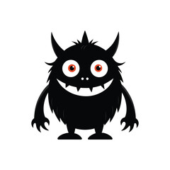 Cute Cartoon Monster Illustration with Big Eyes and Fangs for Halloween Design