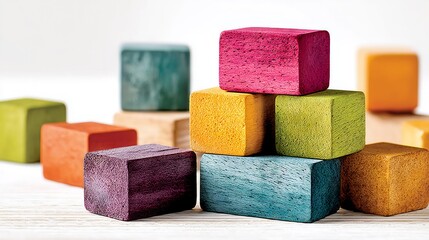 Colorful Wooden Blocks for Kids – Educational Building Bricks on Wooden Table