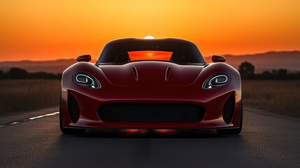 Fototapeta premium Red sports car at sunset